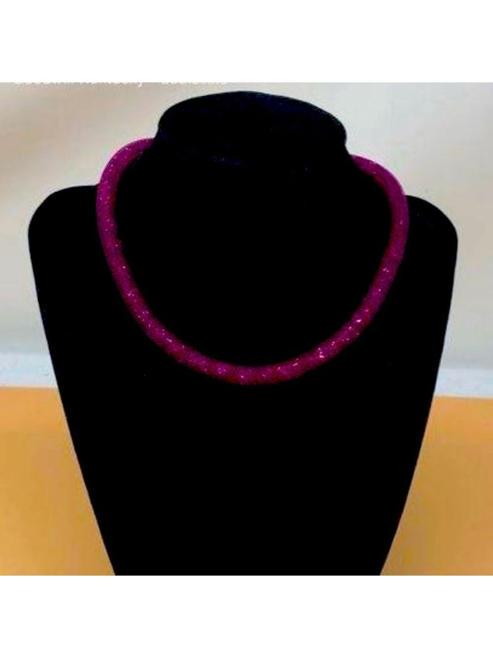 Swarovski Stardust Crystal Mesh Tube Necklace Choker in Fuchsia Pink